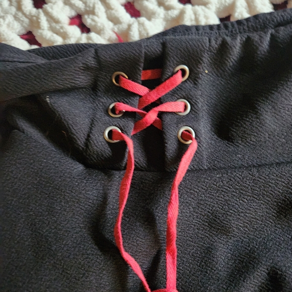 Midnight Hour Black Skater Skirt with Red Lace Up Design - Picture 2 of 8